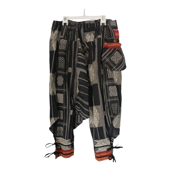 Plus Size Thai Hill Tribe Fabric Harem Pants with Straps - Picture 2 of 4